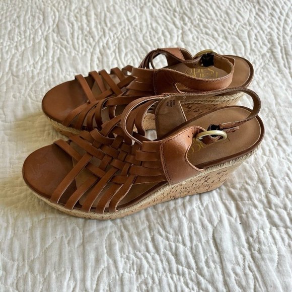 Franco Sarto Womens Wedge Espadrilles Sandals Tan Leather Ankle Straps US Size 8 - Picture 4 of 8